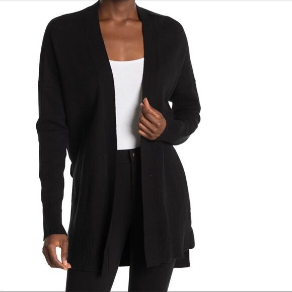 Laundry by Shelli Segal Long Open Front Black Cardigan with Slits Sweater NWT - Picture 1 of 4
